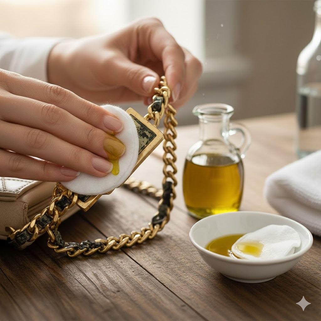 Dầu ô liu làm sạch và sáng dây đeo túi xách bị xỉn màu