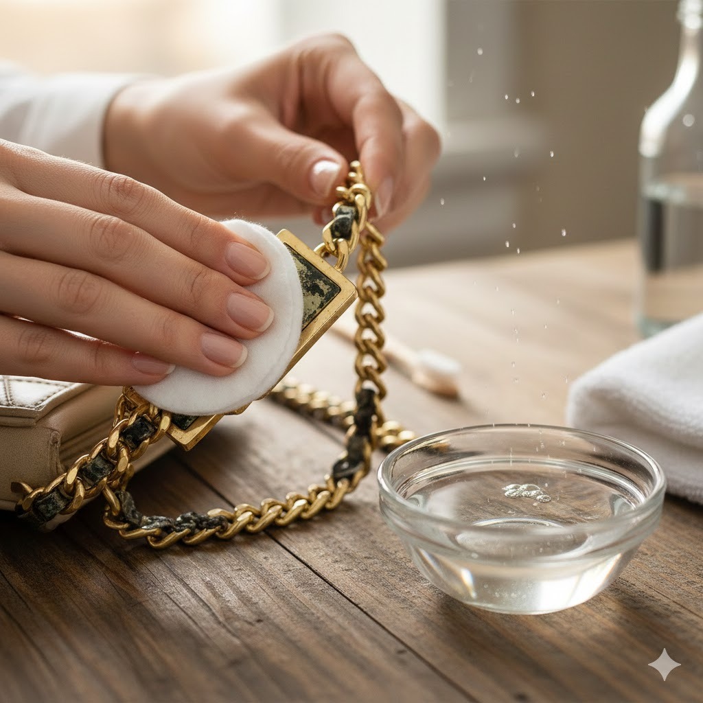 giấm trắng xử lý dây đeo túi xách bị xỉn màu